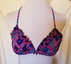 Geometric Bikini Top Ties Ruffle Triangle Multi Colored Blue Purple Black - £5.41 GBP