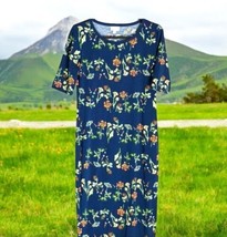 Lularoe blue floral With orange green Flowers Midi  dress Women’s Size XS - $24.20 CAD