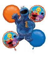Sesame Street 2 Cookie Monster Birthday Balloon Bouquet `4 Mylars 1 Supe... - $367.95 MXN