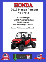 2018 Honda Pioneer 700 / 700-4 SXS Owners / Maintenance Manual - $12.95