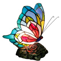 Small Tiffany Table Lamp Stained Glass Butterfly Desk Lamp 7X5X9.8 Inch Accent A - £117.37 GBP