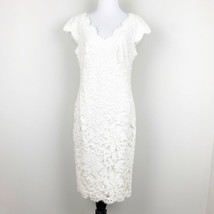 TADASHI SHOJI Paillette Embroidered Lace Sheath in Ivory Sequin Dress 10 - £71.49 GBP