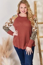 Hailey &amp; Co Full Size Leopard Waffle-Knit Blouse - £29.03 GBP
