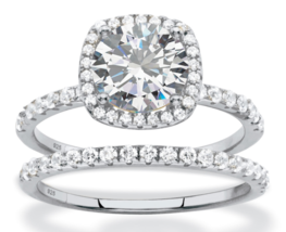 Round Pave Cut Cz Engagement 2 Piece Ring Set Sterling Silver 6 7 8 9 10 - £94.38 GBP