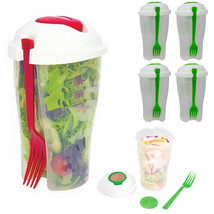 4 Salad Cup Container Serving Shaker Dressing Storage Fork Fruit Food On... - $40.48