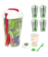4 Salad Cup Container Serving Shaker Dressing Storage Fork Fruit Food On... - £33.47 GBP