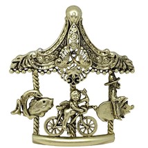 CAROUSAL MERRY GO ROUND Vintage Brooch Pin Dolphin Cupid Fish Pig Bicycle - $19.28