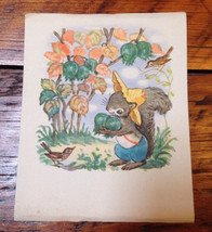 Vintage 1940s Brownie Squirrel Farmer Summer Berries Birds Blank Greetin... - £19.54 GBP
