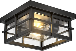 Asnxcju Modern Outdoor Ceiling Light Fixtures, 2-Light Black Flush Mount Light F - £47.18 GBP