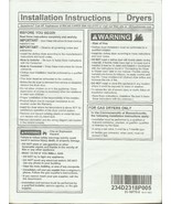 GE Factory oem Dryers Printed 20 Page INSTALLATION INSTRUCTIONS 234D2318... - $407.43 MXN