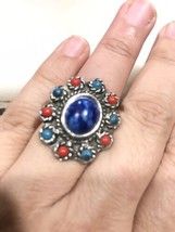 Vintage Sarah Coventry Ring Silver Tone Faux Blue Coral &amp; Turqoise Cabochons - £15.98 GBP