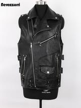 Motorcycle Style PU Leather Sleeveless Vest for Men with Zipper Pockets - £72.01 GBP+