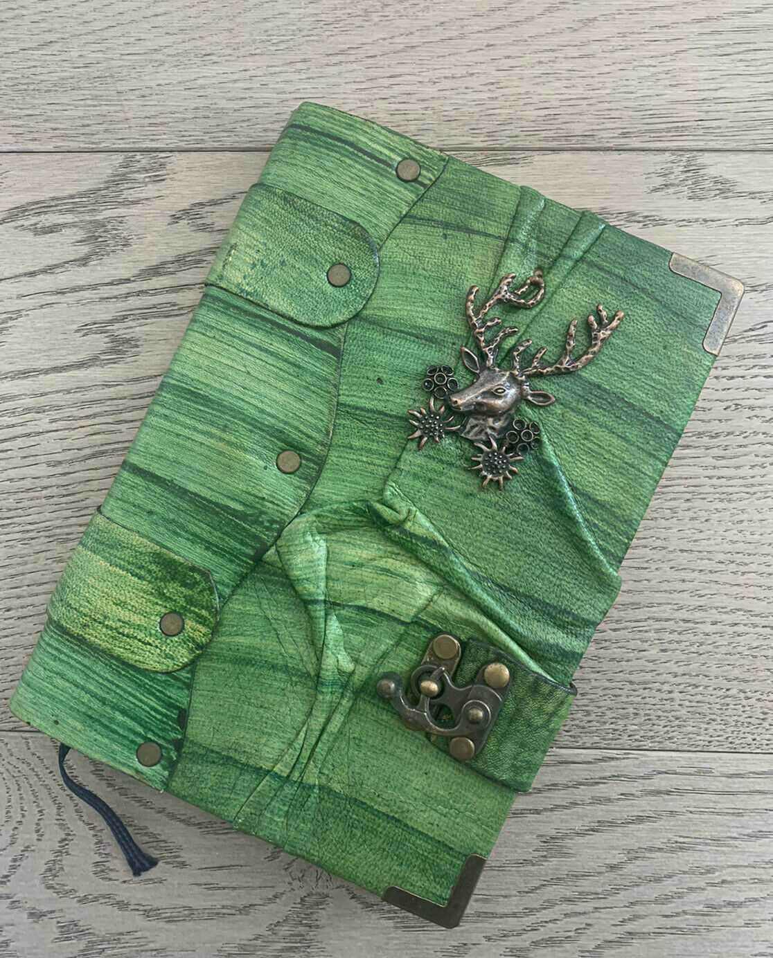 Primary image for Belt Strap Leather Journal Handmade Notebook Diary Dear Design Green Large