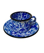 Vintage Enamel Ware Demitasse Cup and Saucer Blue White CGS Internationa... - $148.33 MXN
