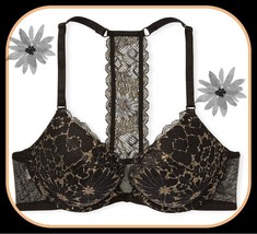 38D  Black SHINE Lace Front Close Extreme Lift Victorias Secret Plunge PU UW Bra - £31.62 GBP