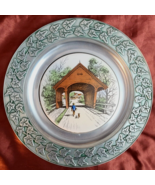 Rare Ceramic Tile of Covered Wooden Bridge in 11&quot; Wilton Pewter Frame Tr... - $293.63 MXN