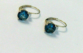 2Ct London Blue Topaz &amp; Diamond Lever back Earrings 14k White Gold Plated - £71.62 GBP