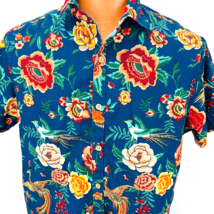 Denim &amp; Flower Ricky Singh Aloha Hawaiian Large Shirt Floral Phoenix Bird - £23.88 GBP