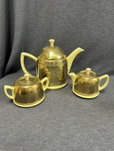 MCM Hall China Teapot Insulated Brass Cozy Forman Family Yellow + Cream &amp; Sugar - £70.91 GBP