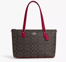 New Coach CH504 Gallery Tote in Signature Canvas &amp; Leather Brown / Brigh... - $161.41