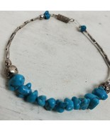 Vintage Handmade Native Tribal Turquoise Silver Tone Bracelet 7.5&quot; - $28.61