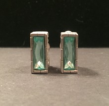 70s Givenchy Paris New York clip on earrings with blue/green faceted glass stone - £19.66 GBP