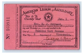 American Legion Auxillary Membership Card 1928 Hubbard Romulus Carl Berens - £9.68 GBP