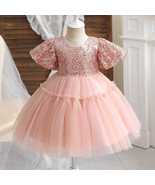 Girls Children Baby Toddler Short Puff Sleeve Sequin Ball Gown Flower Tu... - £15.18 GBP