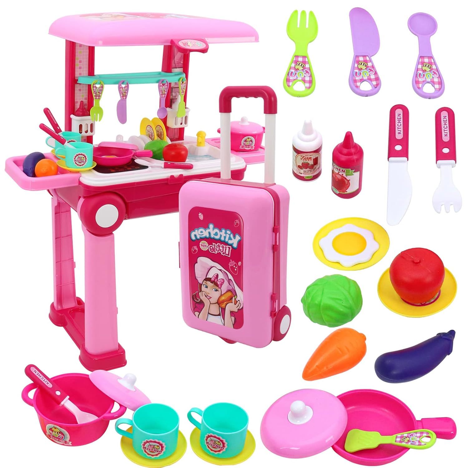 2-In-1 Travel Suitcase Kitchen Set For Children Travel Luggage Turn Into Play Ki