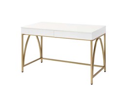 Lightmane Vanity Desk, White High Gloss &amp; Gold Finish - $681.00