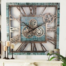 Wall clock 24 inches Square with real moving gears Aqua Green - £183.84 GBP