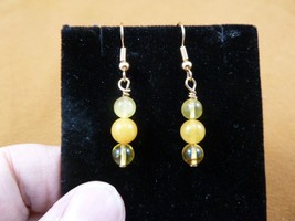 (pe12-9) 6mm yellow orange Baltic AMBER round beaded dangle gold wire earrings - £11.10 GBP