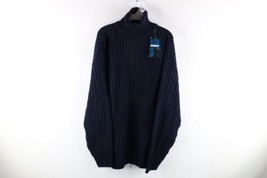 NOS Vtg Streetwear Mens Large Blank Chunky Ribbed Knit Turtleneck Sweater Navy - £63.26 GBP
