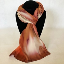 Hand Painted Silk Scarf Cream Peach Tan Brown Womens Rectangle Unique Ne... - $56.00