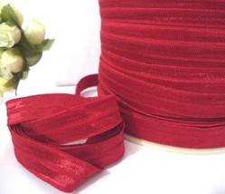Near 5/8&quot; / 14mm wide 5-10y Shiny Red Satin (1 side) Fold over Elastic B... - $5.99+
