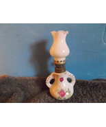 Oil Lamp with Rose Design 5 inches tall with Burner and Chimney-vintage - $20.00