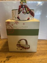 Fitz and Floyd Holly Hat Snowman Basket Candy Dish Handcrafted / With Box - £19.58 GBP