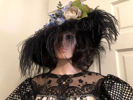 Black Ostrich Feather Hat,18th Century Formal Hat,Derby Hat,Classic Feat... - £143.35 GBP