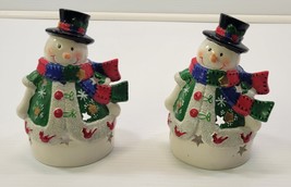 P) Vintage Set of 2 Ceramic Christmas Snowman Tea light Candle Holders - €12,80 EUR