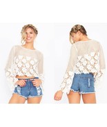 NEW Sugar Lips White &quot;Delia&quot; Crochet Cutout Crop Top with Bell Sleeves X... - £47.40 GBP