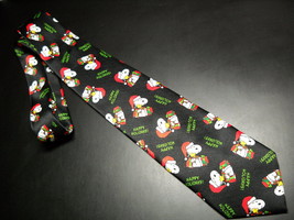Peanuts by Schultz Neck Tie Happy Holidays Snoopy Woodstock on Black Background - £8.82 GBP