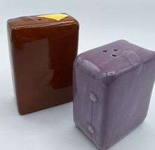 Salt and Pepper Shakers Suitcases Purple Brown Ceramic Handles Made in C... - £8.61 GBP