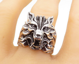 925 Sterling Silver - Vintage Sculpted Wolf&#39;s Head Band Ring Sz 8 - RG5383 - £62.61 GBP