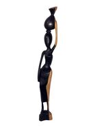 Vtg African Tribal Hand Carved Ebony Wood Sculpture Woman Carrying Vesse... - $50.00
