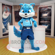 Blue Marten mascot costume character dressed with a Mini Skirt and Belts - $1,289.00