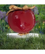 Vintage Brooch Red Enamel Apple Gold Tone Stem Signature Pull Release Si... - €12,28 EUR