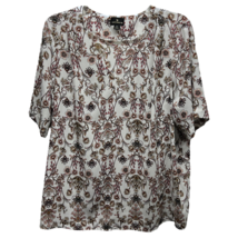 Worthington Womens Casual Top Multicolor Floral Short Sleeve Jewel Neck XL - £15.17 GBP