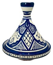 Moroccan Tajine Cookware Decorative Dome Lid Terracotta Gge Atlas Blue 7 7/8”D - £38.36 GBP