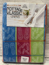 Round Table Cloth Flip Flop Design linens 70” Cottage Classic Brand New - $15.00