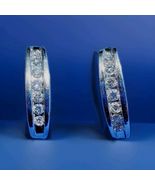 EARTH MINED DIAMOND Bar European Style HUGGIE Earrings Channel 14K WHITE... - $850.25